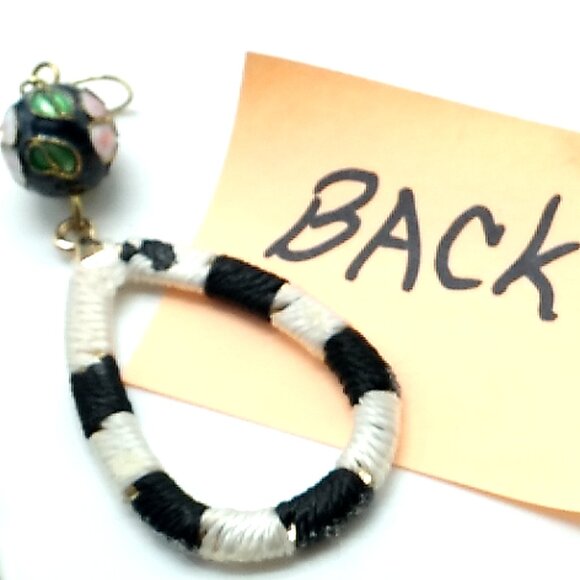 Black White Striped Hollow Waterdrop Faceted Ball Statement Earrings 2.75" - Picture 8 of 9